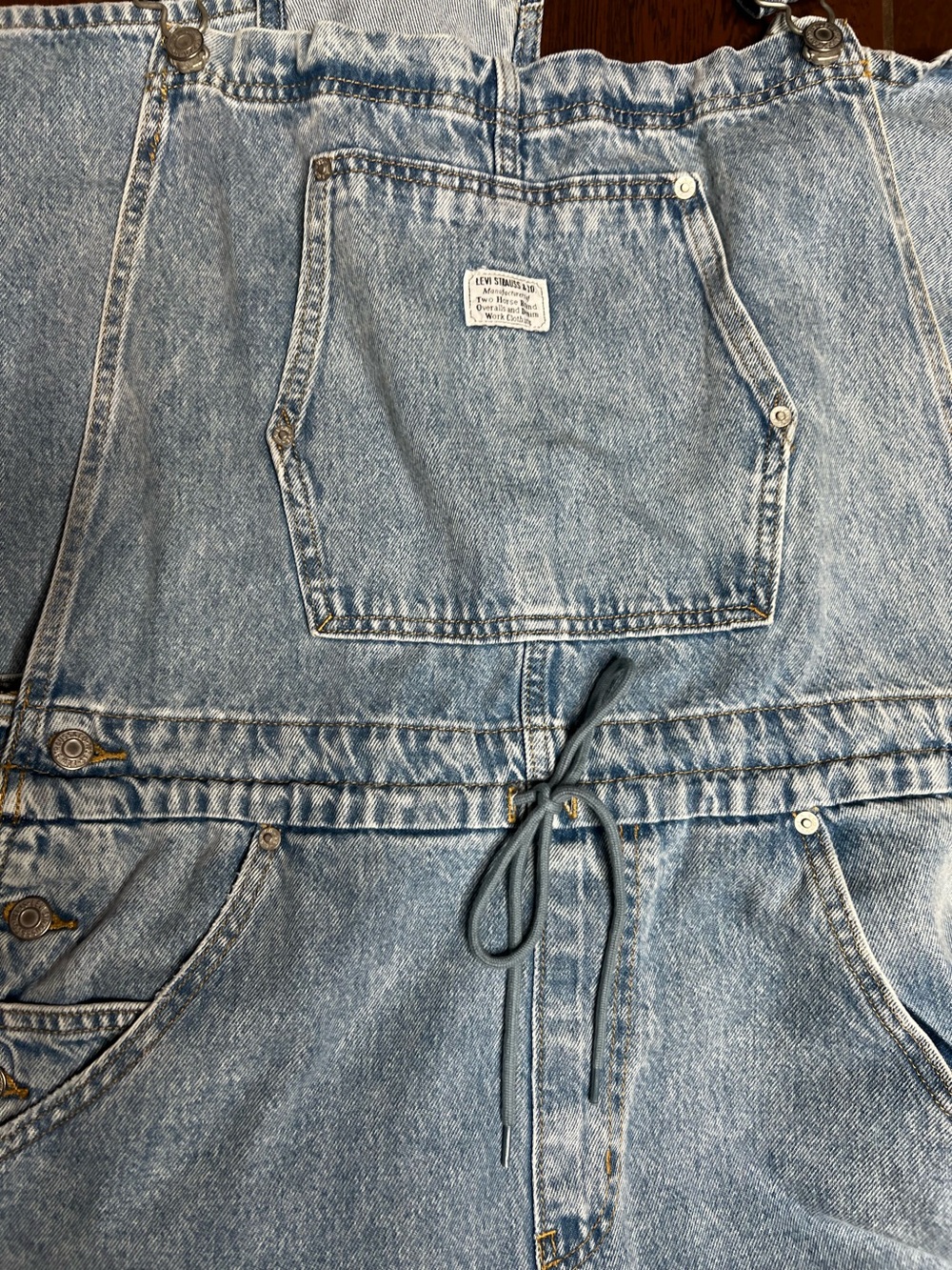 Levi’s Apron Front Tie Wide Leg Light Wash Denim Overalls Women’s XL - Picture 3 of 5